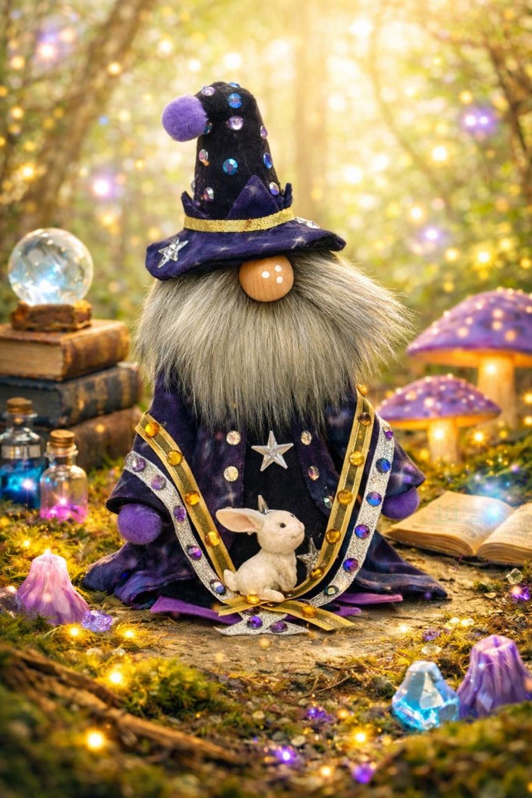 Magical Gnome With Rabbits - 11.5 Inches Tall - Etsy