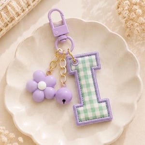Personalized Gingham Fabric Letter Keychain | Custom Initial Bag Charm, Backpack Accessory