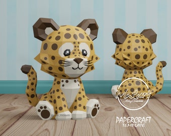 Sitting Leopard/ DiY Craft/ Template PDF STUDIO SVG/ Low Poly/ Papercraft/ 3D Leopard/ Origami/ Home decor