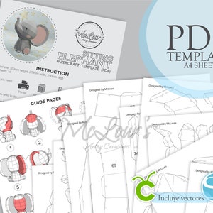 Sitting Elephant/ DiY Craft/ Template PDF STUDIO SVG/ Low Poly/ Papercraft/ 3D Elephant/ Origami/ Home decor image 3