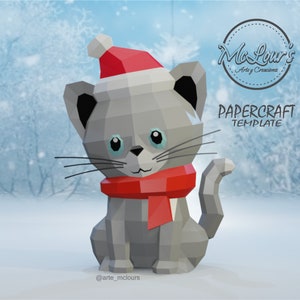 Christmas Cat/ Gato Navidad/ Template PDF STUDIO SVG/ Low Poly/ Papercraft Christmas/ 3D Christmas/ Christmas/ Craft/ Origami/ Home decor