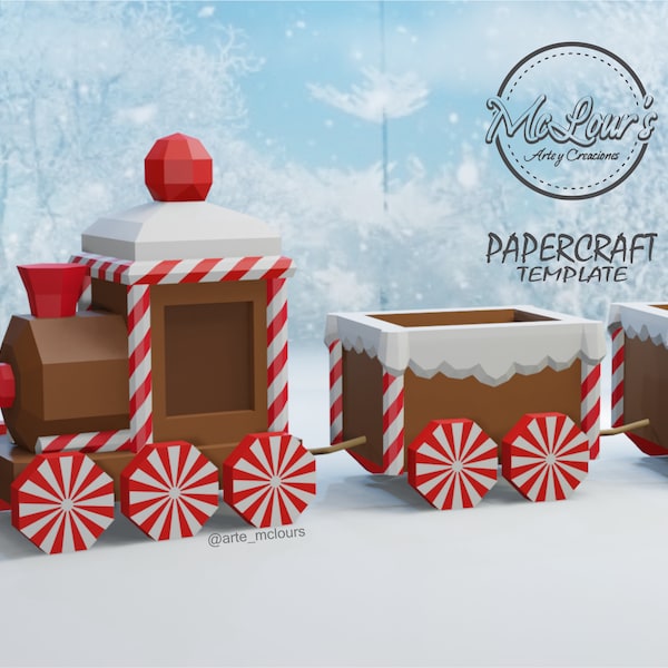 Weihnachtszug-Box/ Weihnachtszug/ Bonbonschale/ Vorlage PDF STUDIO SVG/ Low Poly/ Papercraft Christma/ 3D Weihnachten/ Basteln/ Wohndekoration