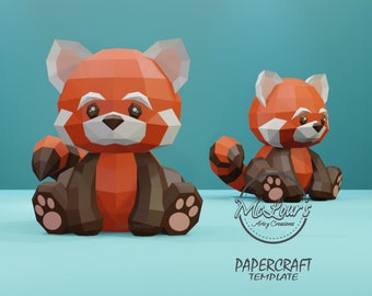 Sitting Red Panda/ DiY Craft/ Template PDF STUDIO SVG/ Low Poly/ Papercraft/ 3D Panda Red/ Origami/ Home decor