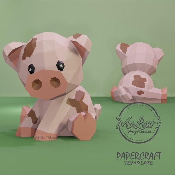 Sitting Pig/ DiY Craft/ Template PDF STUDIO SVG/ Low Poly/ Papercraft Pig/ 3D Pig/ Origami/ Home decor