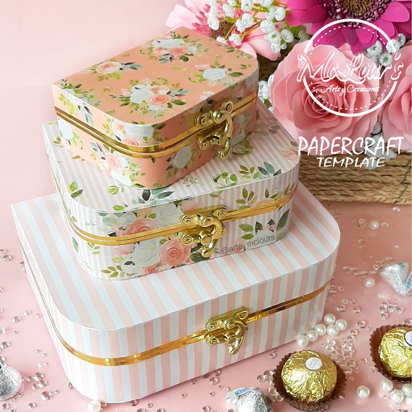 3 boîtes de valise vintage/ Candy Box/ DiY/ Gift Box/ Mothers Day/ Souvenir Box/ Template / Studio / SVG