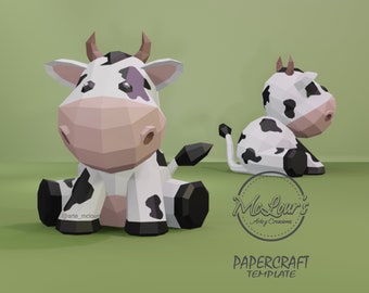 Sitting Cow/ DiY Craft/ Template PDF STUDIO SVG/ Low Poly/ Papercraft/ 3D Cow/ Origami/ Home decor