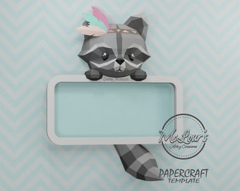 Raccoon Shadow Box/ Boho/ DiY Craft/ Template PDF STUDIO SVG/ Low Poly/ Papercraft Raccoon/ 3D Raccoon/ Origami/ Home decor