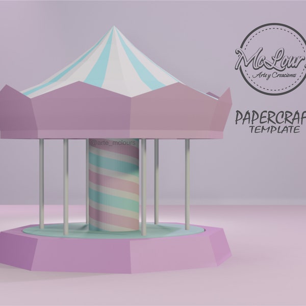 Carrousel 3D/ DIY Craft/ Template STUDIO/ SVG/ Low Poly/ Papercraft Carrousel/ 3D Carrousel