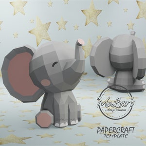 Sitting Elephant/ DiY Craft/ Template PDF STUDIO SVG/ Low Poly/ Papercraft/ 3D Elephant/ Origami/ Home decor image 1