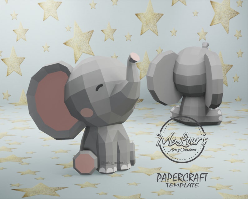 Sitting Elephant/ DiY Craft/ Template PDF STUDIO SVG/ Low Poly/ Papercraft/ 3D Elephant/ Origami/ Home decor image 1