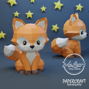 Cute Little Fox/ DiY Craft/ Template PDF STUDIO SVG/ Low Poly/ Papercraft Fox/ 3D Little Fox/ Origami/ Home decor