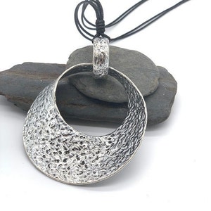 Long Pendant Necklace, Big Silver Pendant, Statement necklace, Large Necklace, Drop Shape Pendant, Classic Style, Fashion Long Necklace..