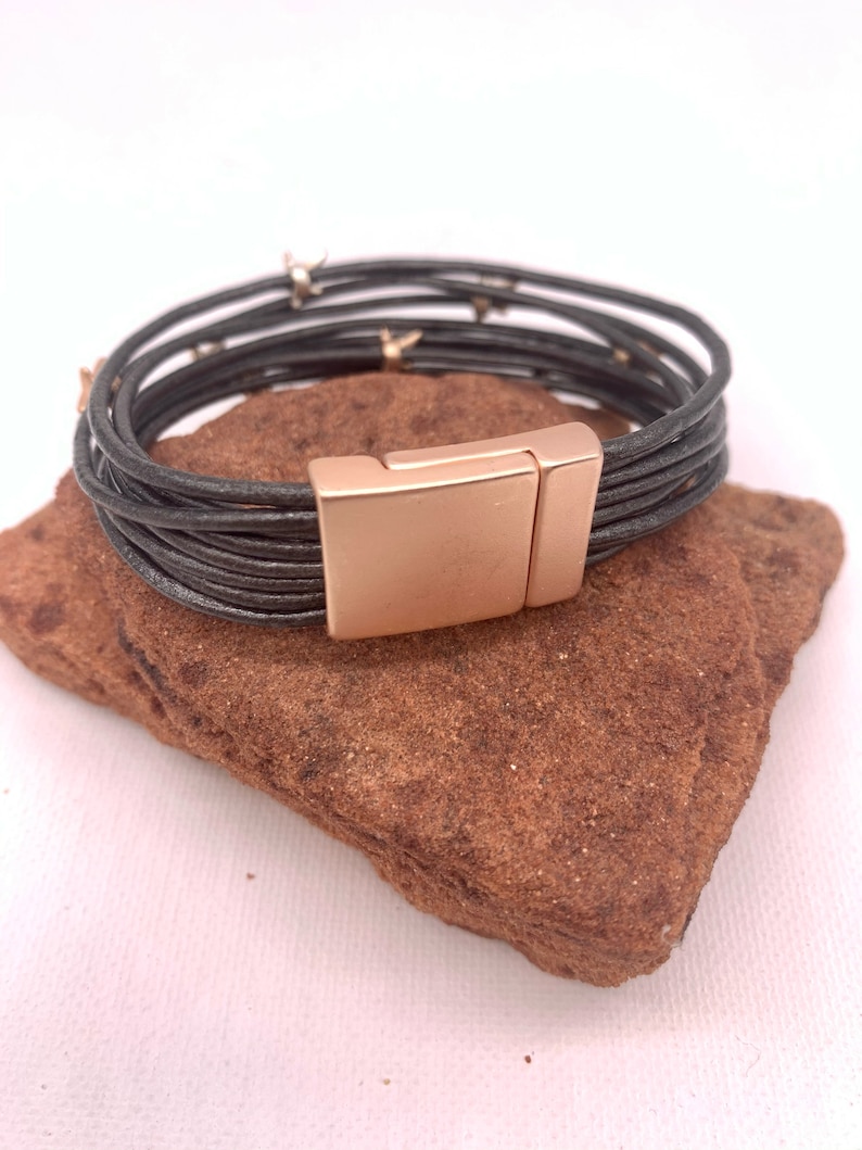 Dark Silver Leather Beaded Cuff,Braceler for woman,Gifts for mothers day,Boho Style. Women/'s Wrap Stars Cuff