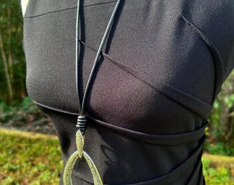 Silver Plated Water Drop Pendant Necklace, Black Leather Cord