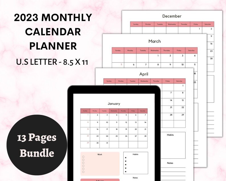 Printable January 2023 Minimalist Calendar Blank Monthly Etsy