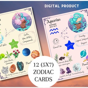 Zodiac Sign, Zodiac Printable Cards - 12 Horoscope Art Cards, Astrology Cards / Star Sign Cards, Zodiac Cards Digital