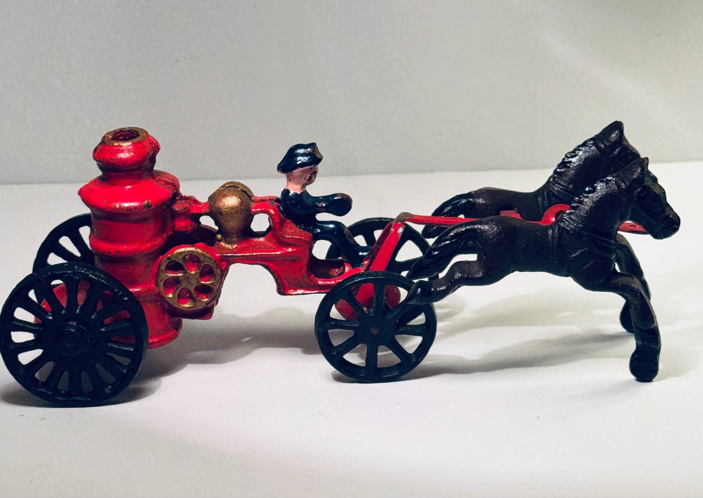 Camion De Pompiers Ancien En Fonte - JM 213 - 4 3/4'' - RARE - Rouge
