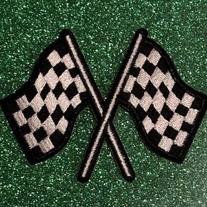 Black and White Checkered Race Flag Embroidered Iron On Patch