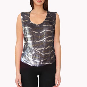 Evening and ceremonial sequin tank tops, mother of the bride tops, customised tops, made in Italy tops