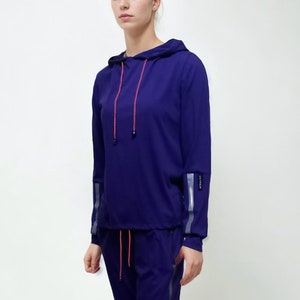 Womens tracksuit with reflective bands, chic custom track, plus size jumpsuit made in Italy, handmade women&#39;s pants and sweatshirt set