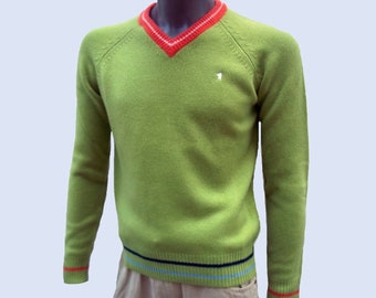 VINTAGE 100% cashmere sweater, Knitted jumper, Green Men's Sweater, V-neck Pullover, Comfortable Winter Cashmere Sweater