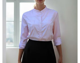 Long-sleeved shirts with pockets, Striped stretch cotton blouses, Handmade in Italy shirts, Custom made shirts.