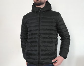 Chaqueta de plumón auténtico, chaqueta de plumón para hombre de 100 gramos, chaqueta de plumón de ganso fabricada en Italia, chaqueta con capucha personalizada.