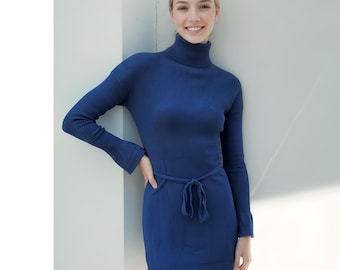 Women's maxi turtleneck sweater made in Italy, Cashmere knitted dress, cashmere sweater dress, handmade sweater in Italy.