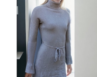 Cashmere knitted dress, Maxi turtleneck sweater for women made in Italy, cashmere sweater dress handmade in Italy.