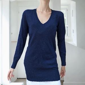 Long Blue Wool Sweater, Sweater Made in Italy, Women&#39;s Wool Pullover, Women&#39;s Long Golf, Italian Knitwear