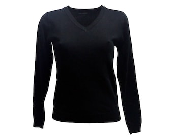 Kaschmirpullover mit V-Ausschnitt, Kaschmir- und Wollpullover aus Italien, handgefertigte Damenpullover, Wollbluse, Wollpullover