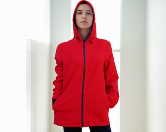 赤いジャケット、フード付きジャケット、フード付きケープ