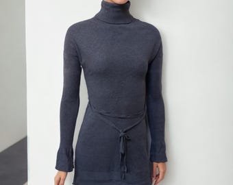 Womens Cashmere Turtleneck Sweater Dress Made in Italy, Ethical and Sustainable Clothing