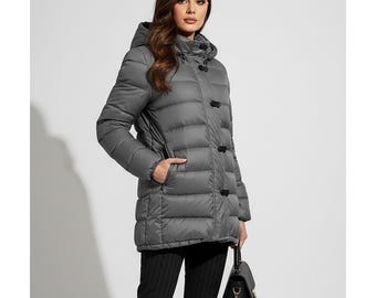 Plus-Size Long Hooded Puffer Jacket | Luxury Women's Down Jackets Made in Italy, Real Down Coats