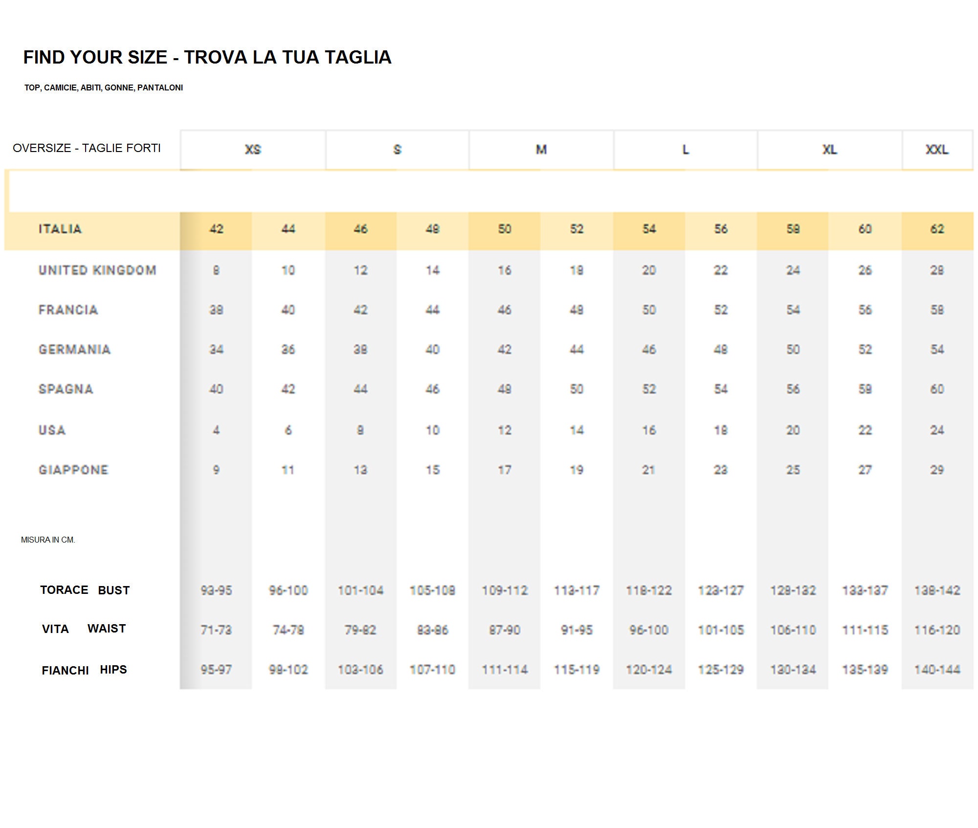 Italian Clothing Sizes Conversion Chart Size Guide Special MrMartini