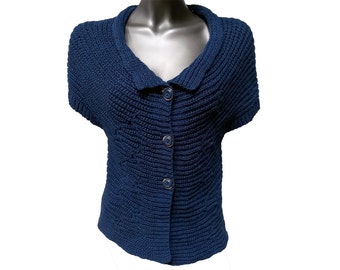 BLUE KNITTED JACKET, Short sleeve knitted cardigan, knitted cardigan knitted Italian.