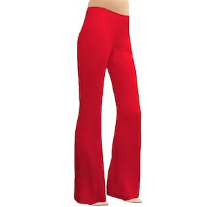 Elegant high waisted bell bottom trousers in red crepe, other colors available, women&#39;s formal pants, made in Italy