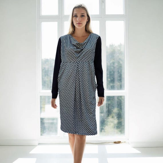 Comfortable Women's Apron Dress Made in Italy, Italian Fashion Midi Dresses, Handmade Casual Dress