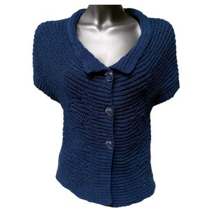 Short-sleeved cardigan, blue knit jacket, knitted cardigan made in the iron, knitted cardigan Italian