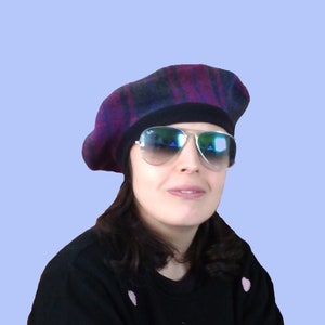 Elegant made in Italy wool beret, French basque beret, handmade pure virgin wool check beret, plaid basque,