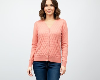 Cárdigan rosa de cachemir con botones y cuello en V, idea de regalo