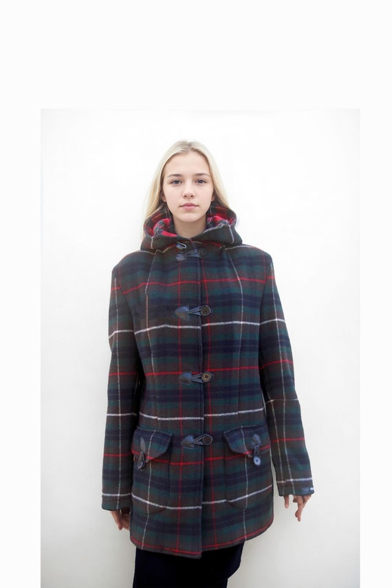 Plaid Wool Coat With Hood, Tailored Plaid Winter Coat Handmade in