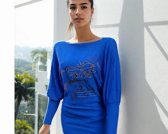 Handgefertigter Kaschmirpullover, Maxipullover mit Fledermausärmeln, hergestellt in Italien