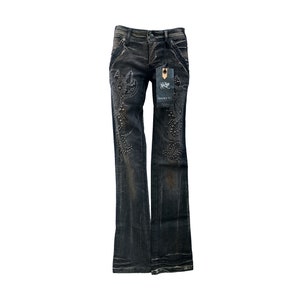 Jeans pants with embroidery and studs, Women's black bell-bottom y2k Parasuco jeans, Sizes available 26 - 30 - 31 Usa.