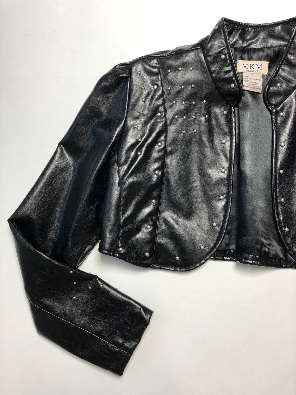 Y2K Copped Faux Leather Jacket Vegan Goth Studded Crop Top | Etsy