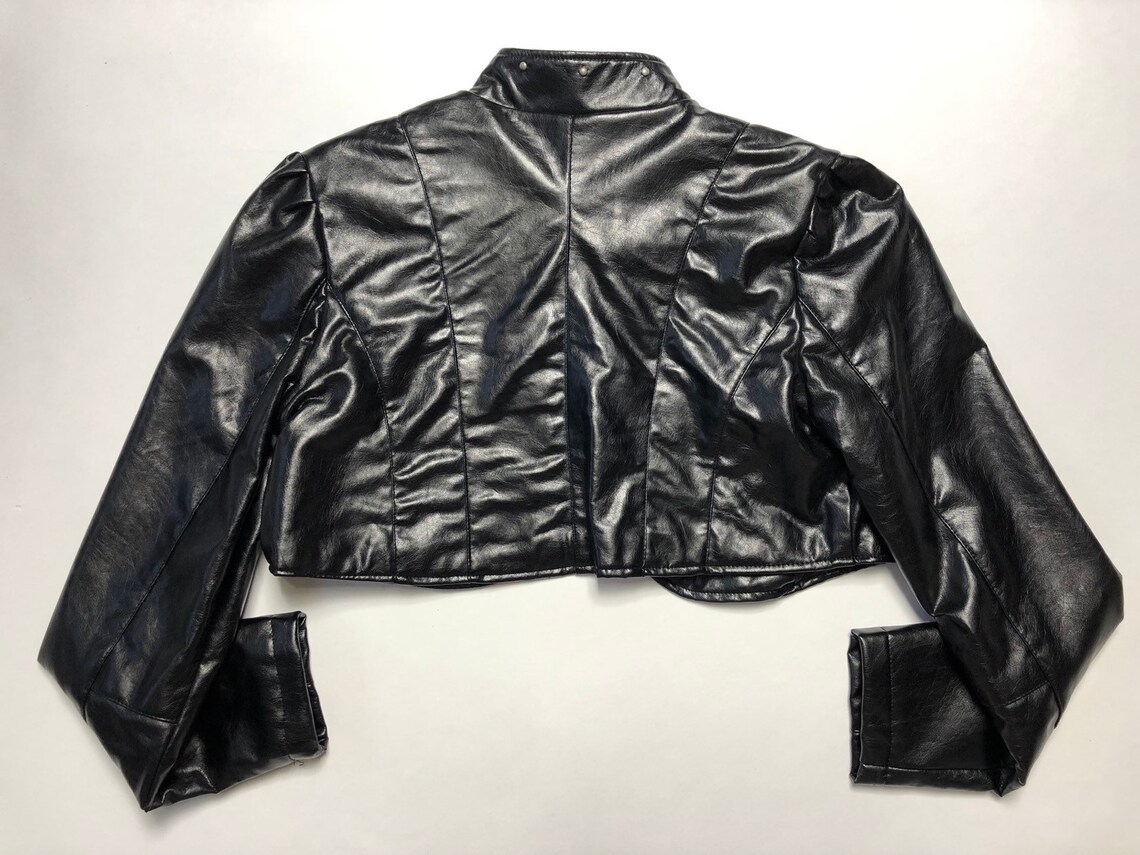 Y2K Copped Faux Leather Jacket Vegan Goth Studded Crop Top Etsy