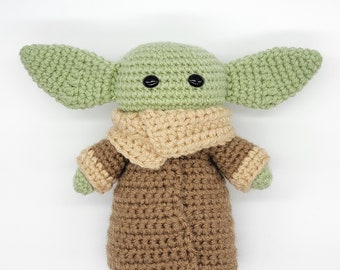 Haakwerk, Baby Yoda, Grogu, pluche, Star Wars, Mandalorian, gevuld, kinderen, speelgoed, nieuwigheid, kinderkamer, verzamelobject, cadeau, handgemaakt