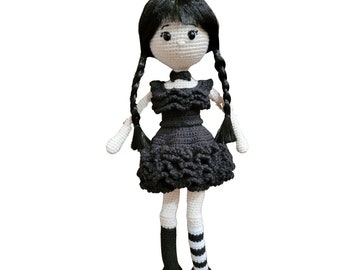 Made to order- Crochet, Wednesday, Addams, doll, Addams Family, amigurumi, stuffed, collectible, gift, handmade, gothic
