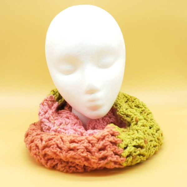 Crochet Infinity Scarf, tricolor, loop, scarf, handmade, apparel, women's, girls, cowl