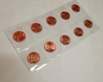 10 coin set of 2025 P&D mint NEW uncirculated Philadelphia mint and Denver mint pennies in coin slips for long protection 5 D mint and 5 P